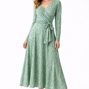 Vintage 70s French Wrap Dress | Green Printed Midi | Made in France